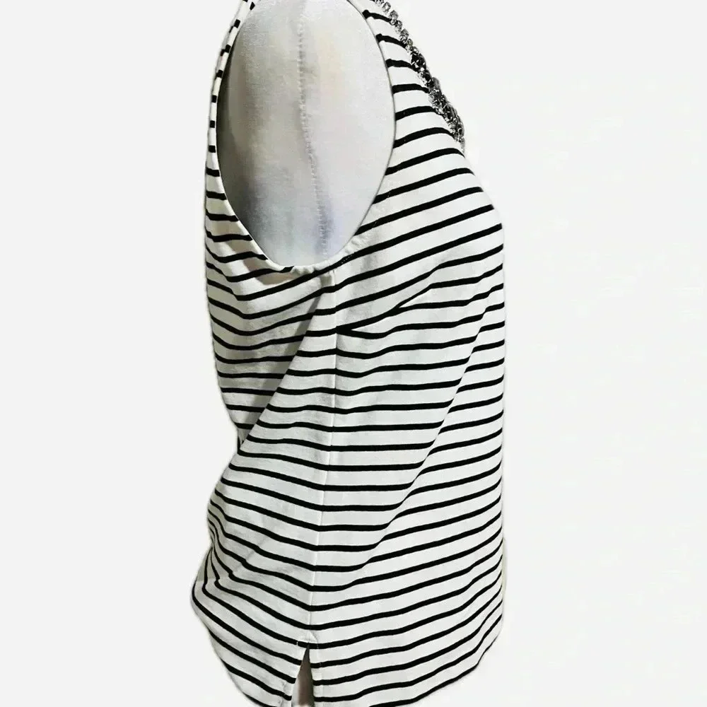 J.Crew jeweled neck sleeveless striped top XS